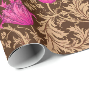 William Morris Anemone, Brown and Fuchsia Pink Cadeaupapier