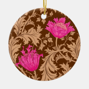 William Morris Anemone, Brown and Fuchsia Pink Keramisch Ornament