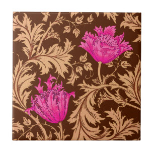 William Morris Anemone, Brown and Fuchsia Pink Tegeltje