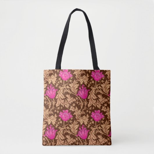 William Morris Anemone, Brown and Fuchsia Pink Tote Bag (Voorkant)