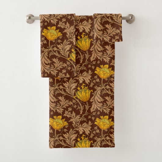 William Morris Anemone, Brown en Mustard Gold Bad Handdoek (Insitu)