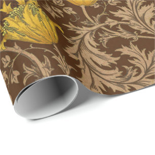 William Morris Anemone, Brown en Mustard Gold Cadeaupapier