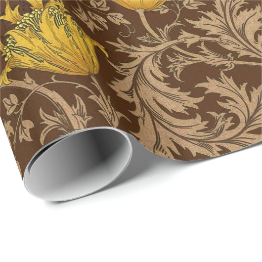 William Morris Anemone, Brown en Mustard Gold Cadeaupapier (Rol Hoek)