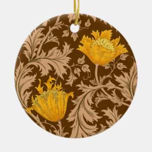 William Morris Anemone, Brown en Mustard Gold Keramisch Ornament
