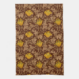 William Morris Anemone, Brown en Mustard Gold Theedoek