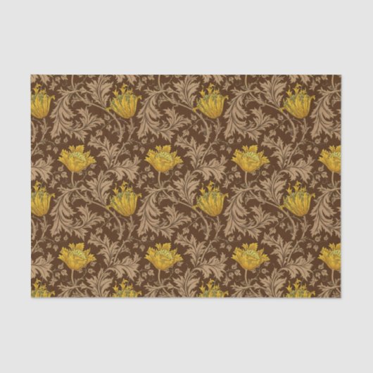 William Morris Anemone, Brown en Mustard Gold Tissuepapier (Voorkant)