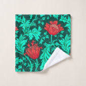 William Morris Anemone, Deep Red en Turquoise Bad Handdoek (Wasdoekje)