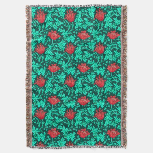 William Morris Anemone, Deep Red en Turquoise Deken (Voorkant Verticaal)