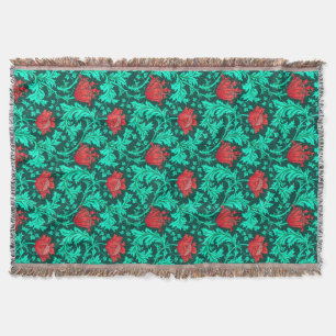 William Morris Anemone, Deep Red en Turquoise Deken