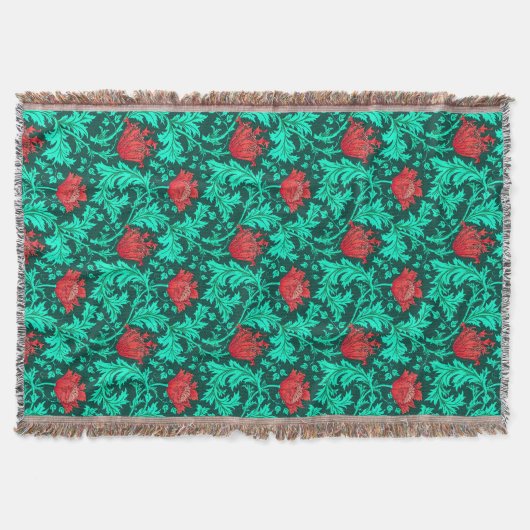 William Morris Anemone, Deep Red en Turquoise Deken (Voorkant)