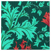 William Morris Anemone, Deep Red en Turquoise Stof (Close Up)
