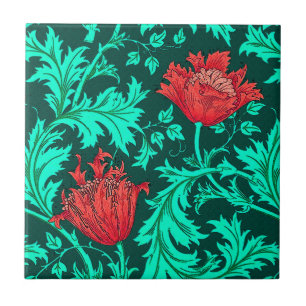 William Morris Anemone, Deep Red en Turquoise Tegeltje
