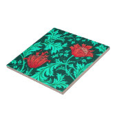 William Morris Anemone, Deep Red en Turquoise Tegeltje (Zijkant)