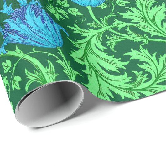 William Morris Anemone, Emerald Green en Blue Cadeaupapier (Rol Hoek)