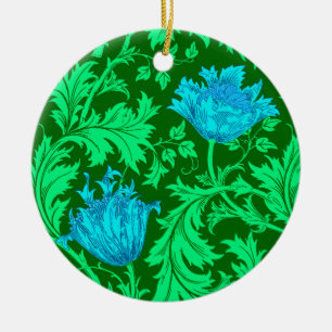 William Morris Anemone, Emerald Green en Blue Keramisch Ornament