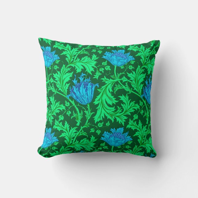 William Morris Anemone, Emerald Green en Blue Kussen (Voorkant)