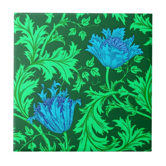 William Morris Anemone, Emerald Green en Blue Tegeltje (Voorkant)