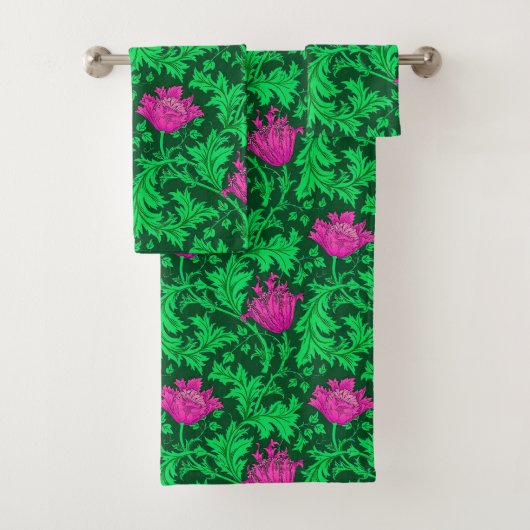 William Morris Anemone, Emerald Green en Fuchsia Bad Handdoek (Insitu)