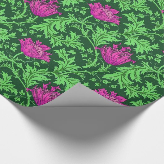 William Morris Anemone, Emerald Green en Fuchsia Cadeaupapier (Hoek)