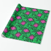 William Morris Anemone, Emerald Green en Fuchsia Cadeaupapier (Uitgerold)