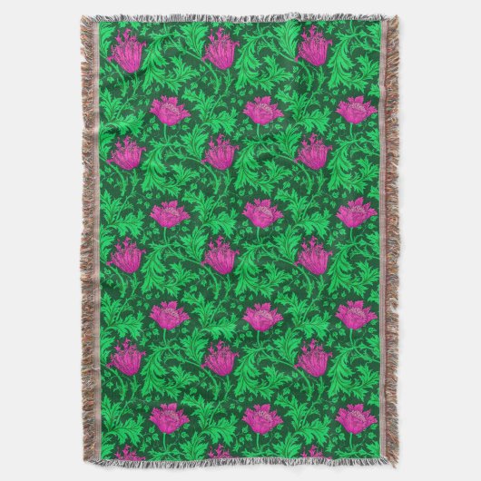William Morris Anemone, Emerald Green en Fuchsia Deken (Voorkant Verticaal)