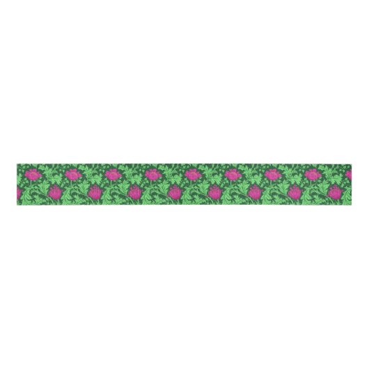 William Morris Anemone, Emerald Green en Fuchsia Grosgrain Lint (Voorkant)