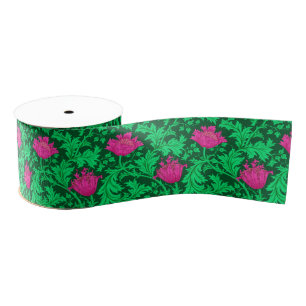 William Morris Anemone, Emerald Green en Fuchsia Grosgrain Lint