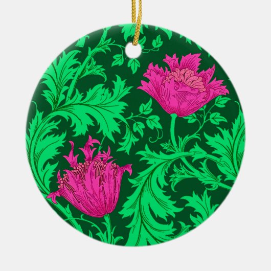 William Morris Anemone, Emerald Green en Fuchsia Keramisch Ornament (Voorkant)