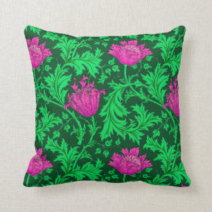 William Morris Anemone, Emerald Green en Fuchsia Kussen
