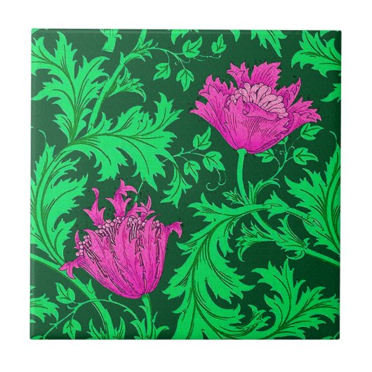 William Morris Anemone, Emerald Green en Fuchsia Tegeltje (Voorkant)