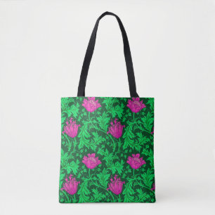 William Morris Anemone, Emerald Green en Fuchsia Tote Bag
