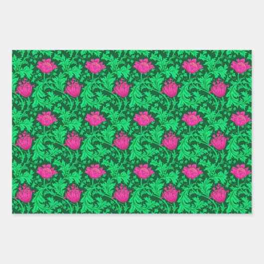 William Morris Anemone, Gold, Red en Green Inpakpapier Vel (Voorkant 3)