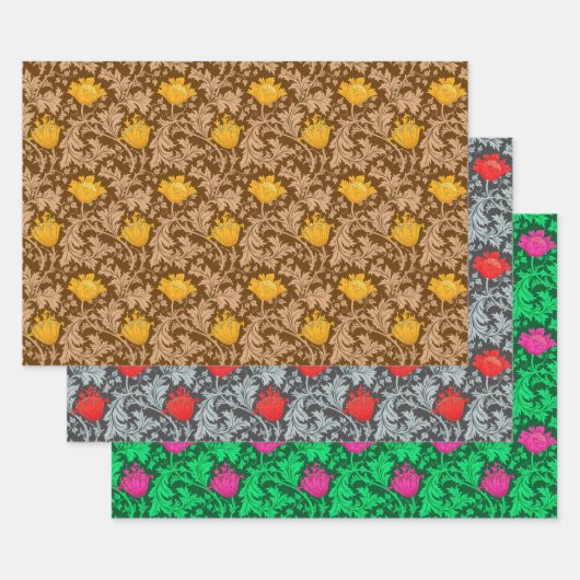 William Morris Anemone, Gold, Red en Green Inpakpapier Vel (Set)