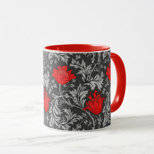 William Morris Anemone, Grey / Grey and Red Mok
