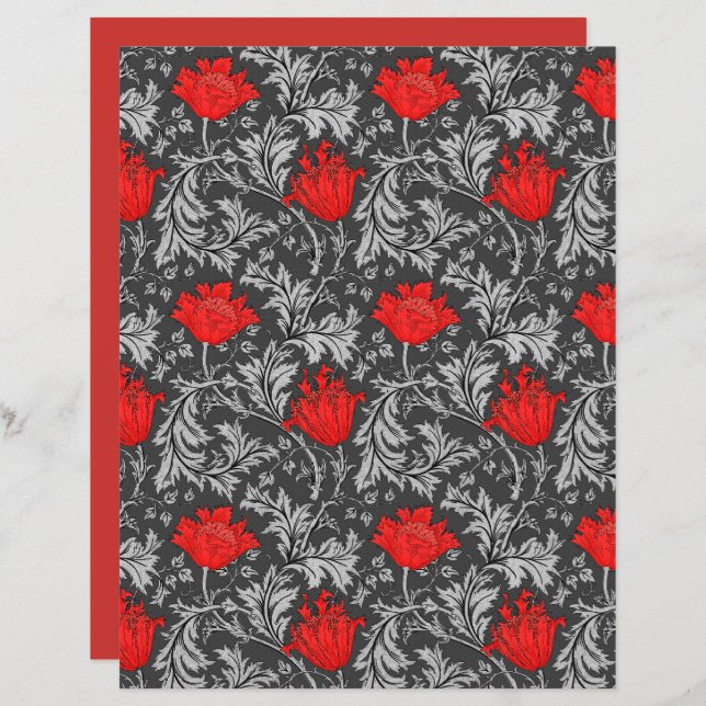 William Morris Anemone, Grey/Grey en Red (Voorkant / Achterkant)