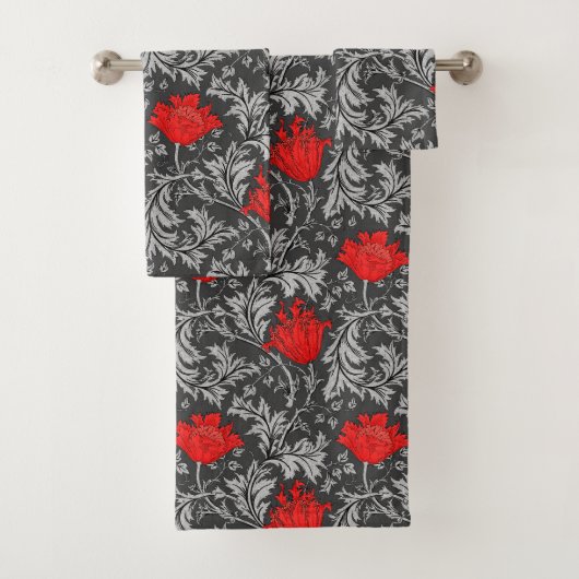 William Morris Anemone, Grey/Grey en Red Bad Handdoek (Insitu)