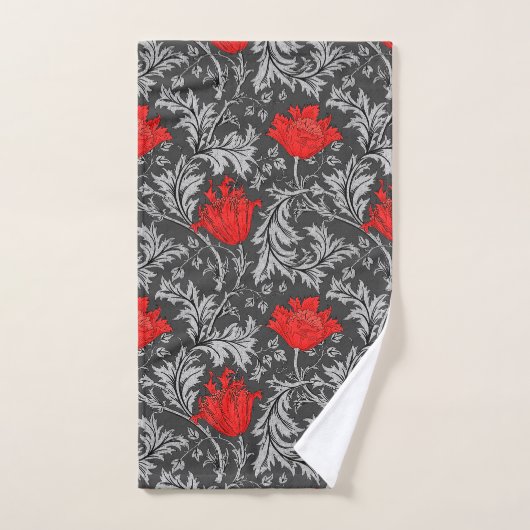 William Morris Anemone, Grey/Grey en Red Bad Handdoek (Handdoek)