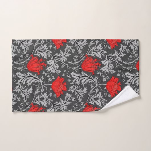 William Morris Anemone, Grey/Grey en Red Bad Handdoek (Handdoek)