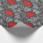 William Morris Anemone, Grey/Grey en Red Cadeaupapier (Hoek)