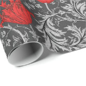 William Morris Anemone, Grey/Grey en Red Cadeaupapier (Rol Hoek)