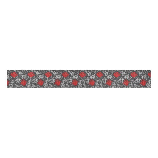 William Morris Anemone, Grey/Grey en Red Grosgrain Lint (Voorkant)