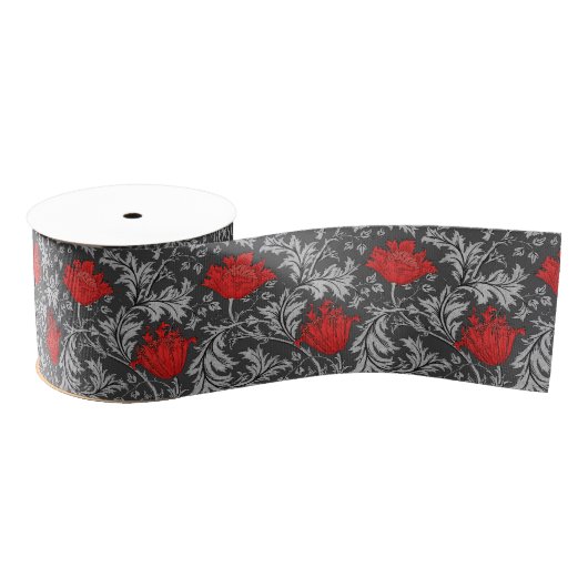 William Morris Anemone, Grey/Grey en Red Grosgrain Lint (Spoel)