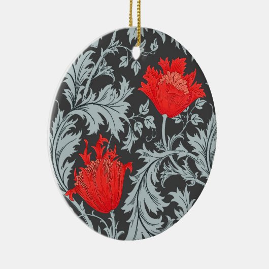 William Morris Anemone, Grey/Grey en Red Keramisch Ornament (Rechts)