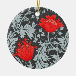 William Morris Anemone, Grey/Grey en Red Keramisch Ornament
