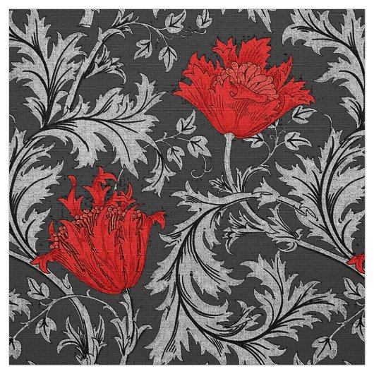 William Morris Anemone, Grey/Grey en Red Stof (Swatch)