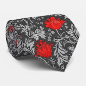 William Morris Anemone, Grey/Grey en Red Stropdas (Opgerold)