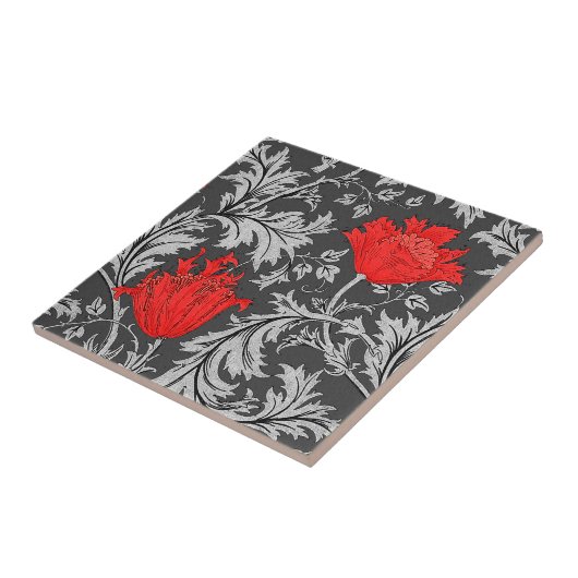William Morris Anemone, Grey/Grey en Red Tegeltje (Zijkant)