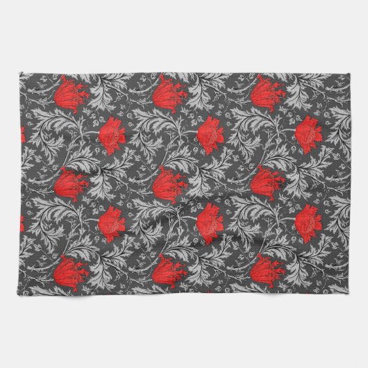William Morris Anemone, Grey/Grey en Red Theedoek (Horizontaal)