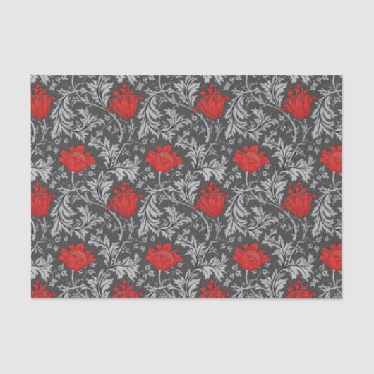 William Morris Anemone, Grey/Grey en Red Tissuepapier (Voorkant)