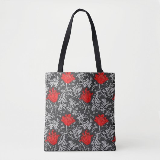 William Morris Anemone, Grey/Grey en Red Tote Bag (Voorkant)